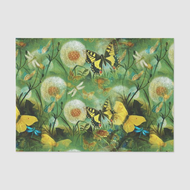 Schöne Wildblumen und Schmetterlinge Natur Seidenpapier (Vorderseite)
