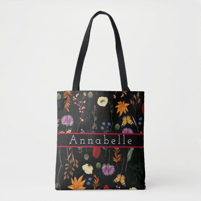 Schöne Wildblumen und Schmetterlinge personalisier Tasche (Vorderseite)