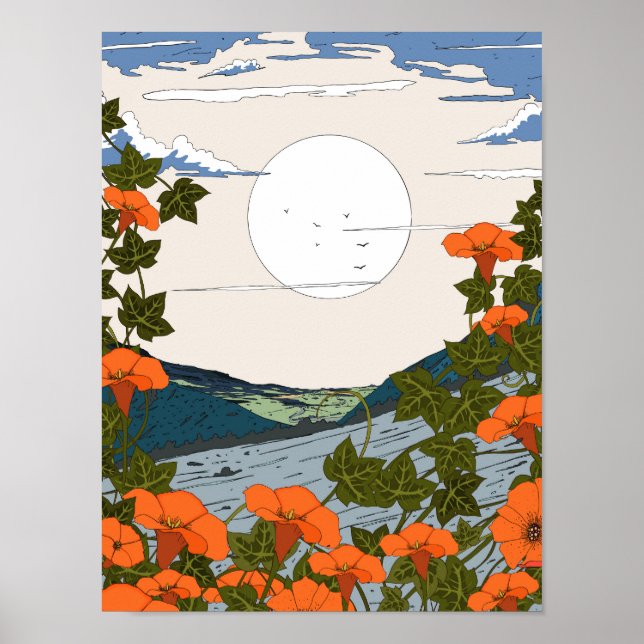 Schöne Wildblumenwiesenlandschaft Poster (Vorne)
