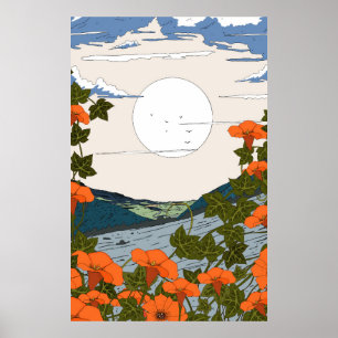Schöne Wildblumenwiesenlandschaft Poster