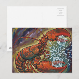 Schöne wilde Maine-Hummer brechen Eiswürfel Postkarte