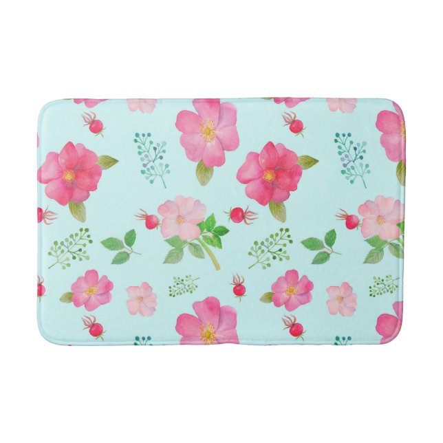 Schöne wilde Rose und Rose Wasserfarbenes Muster Badematte (Vorderseite)