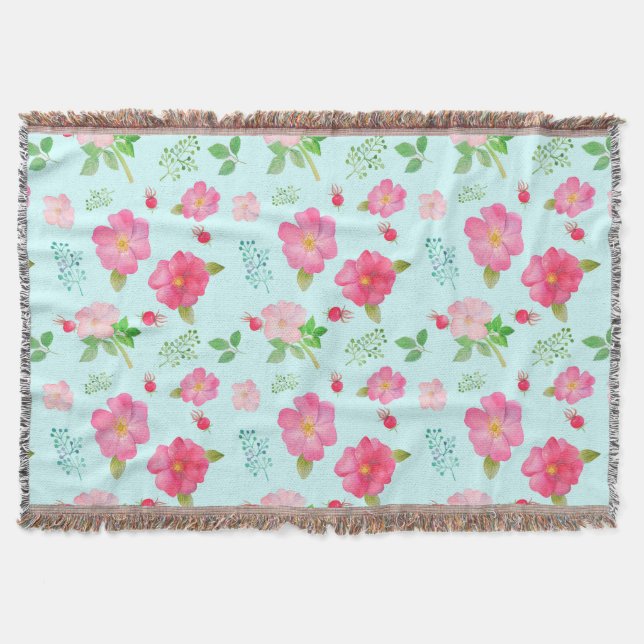 Schöne wilde Rose und Rose Wasserfarbenes Muster Decke (Vorderseite)