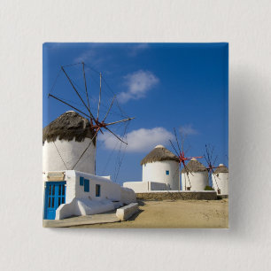 Schöne Windmühlen auf der Insel Mykonos, Button