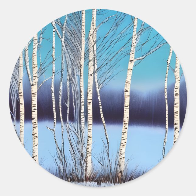 Schöne Winter Birch Runder Aufkleber (Vorderseite)