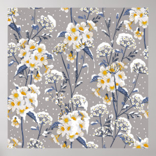 Schöne Winter-Blume blühend im Schnee delig Poster