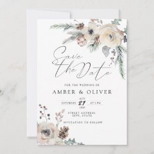 Schöne Winter Floral Save the Date Einladung
