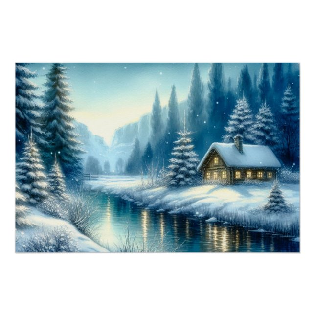 Schöne Winter-Flusslandschaft Poster (Vorderseite)