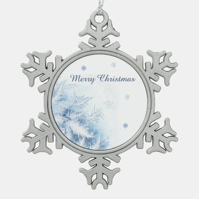 Schöne Winter Frost Weihnachten Schneeflocken Zinn-Ornament (Vorderseite)
