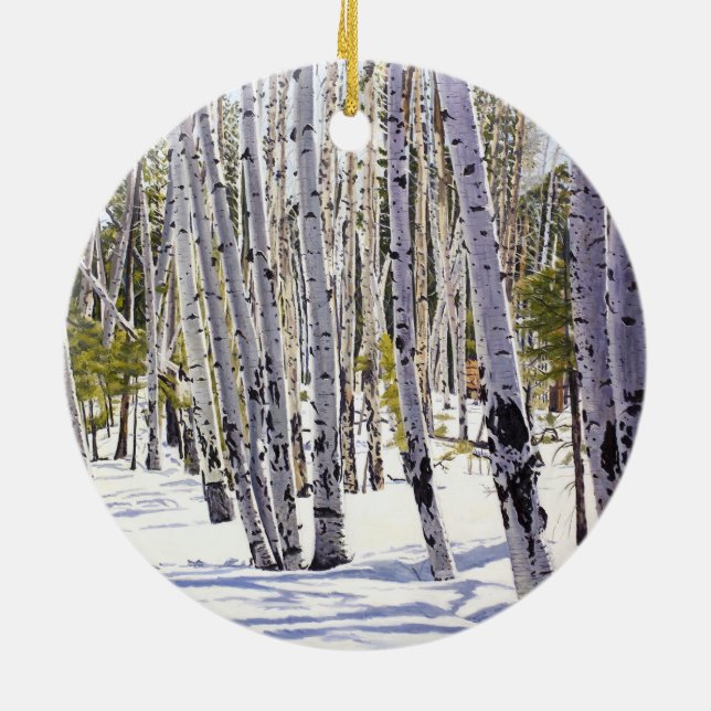 Schöne Winteraspekte in Flagstaff Arizona Keramik Ornament (Hinten)