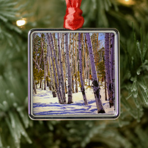 Schöne Winteraspens in Violett Grün Weiß Blau Ornament Aus Metall