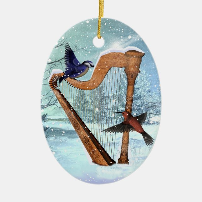 Schöne Winterharfenverzierung Keramikornament (Vorne)