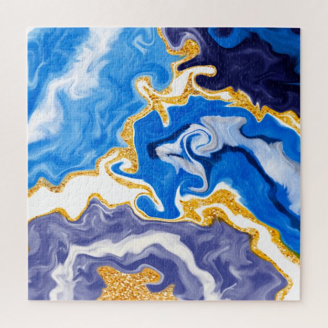 Schöne Wirbel wie Wasser, Blau, Gold und Weiß (Vertikal)