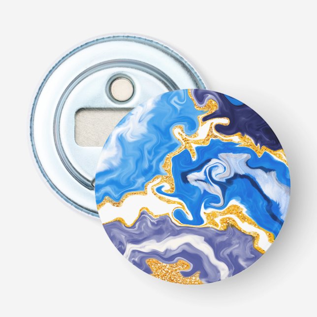 Schöne Wirbel wie Wasser, Blau, Gold und Weiß Flaschenöffner (Vorderseite)