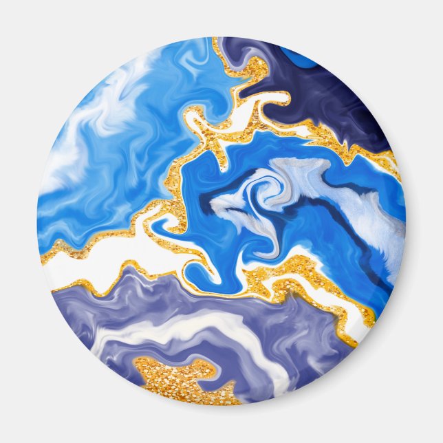 Schöne Wirbel wie Wasser, Blau, Gold und Weiß Magnet (Vorne)