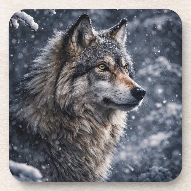 Schöne Wolf-Coaster Winter Getränkeuntersetzer (Vorderseite)