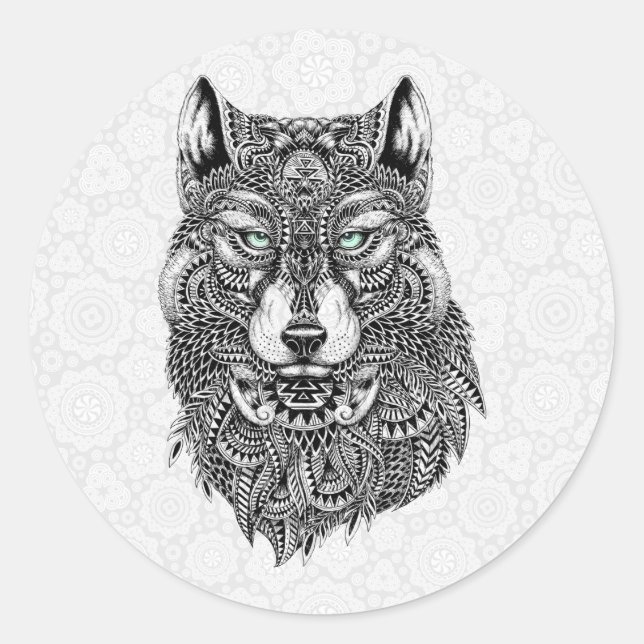 Schöne Wolf Head Detailinformation Illustration Runder Aufkleber (Vorderseite)