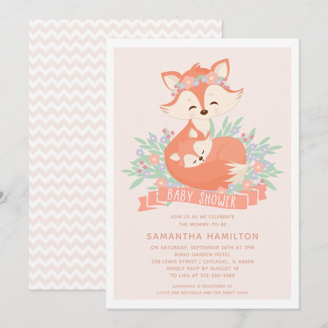 Schöne Woodland Fox Girl Babydusche Einladung (Vorne/Hinten)