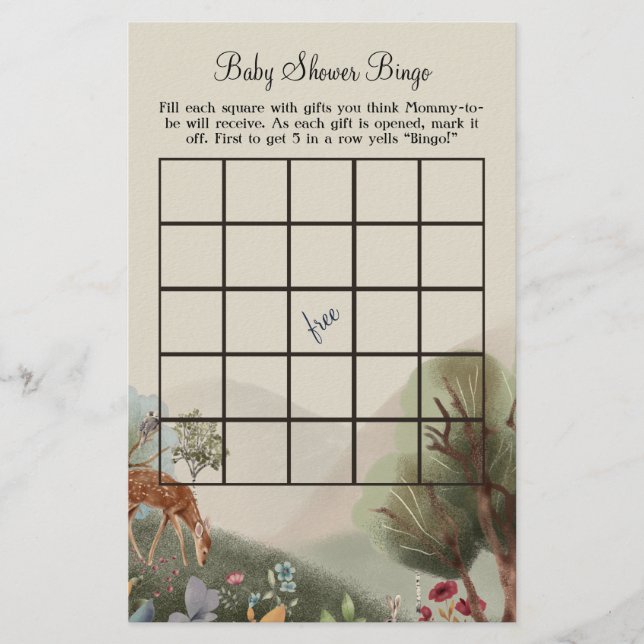 Schöne Woodland Illustration Baby Bingo Flyer (Vorne)