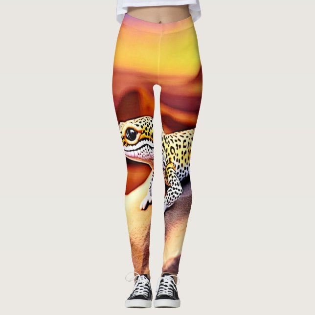 Schöne Wüstenleopard Gecko Design Leggings (Vorderseite)