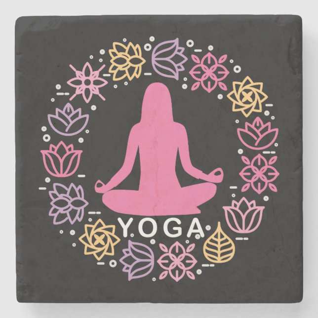 Schöne Yoga-Pose Blumen-Design Steinuntersetzer (Vorderseite)