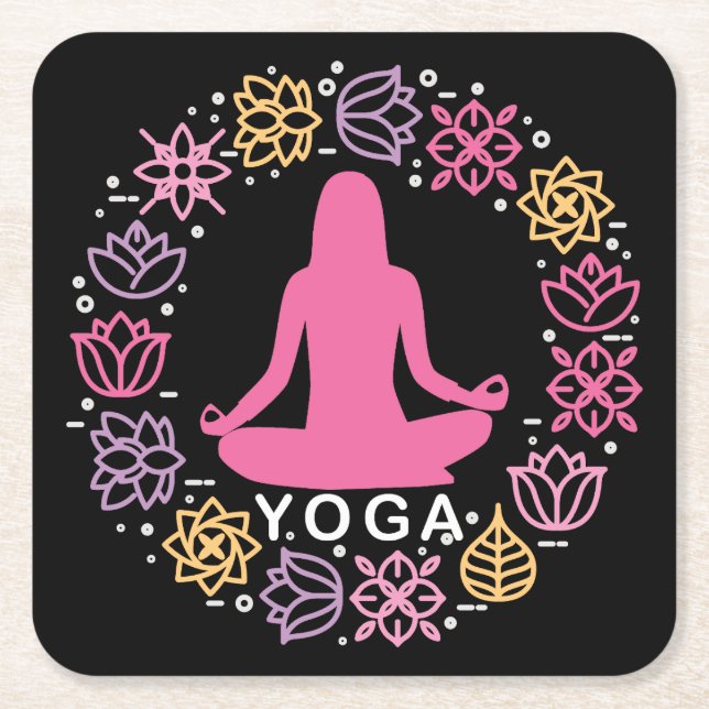 Schöne Yoga-Pose Blumendesign Rechteckiger Pappuntersetzer (Vorderseite)