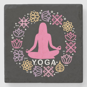 Schöne Yoga-Pose Blumendesign Steinuntersetzer