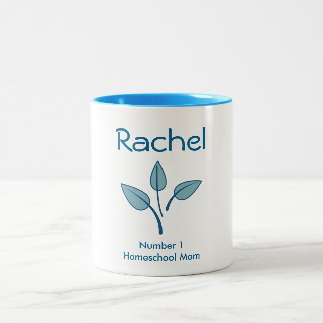 Schöne Zahl 1 Homeschool Mama Blau und Weiß Zweifarbige Tasse (Mittel)