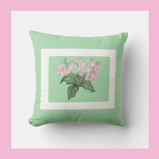 Schöne, zarte Pink Bell Blume mit grünem bkgd Kissen (Von Creator hochgeladen)