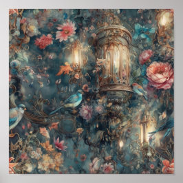 Schöne Zeit Rokoko Garten Vögel und Blume Poster