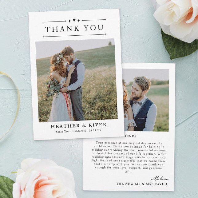 Schöne zeitlose Minimalistische 2 Fotos Hochzeit Dankeskarte (Von Creator hochgeladen)