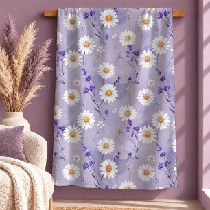 Schöne zeitlose weiße Daisy lila Wurfdecke Sherpadecke