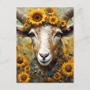 Schöne Ziege auf den Sonnenblumenfelsen Postkarte