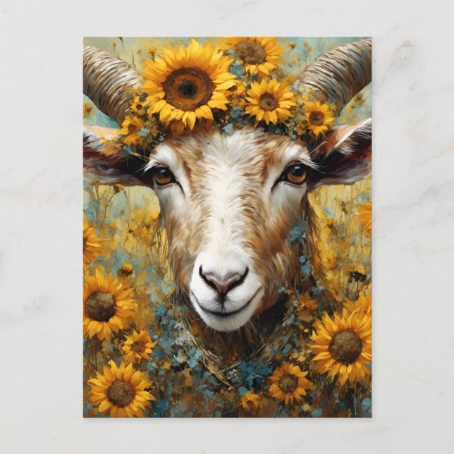 Schöne Ziege auf den Sonnenblumenfelsen Postkarte (Vorderseite)