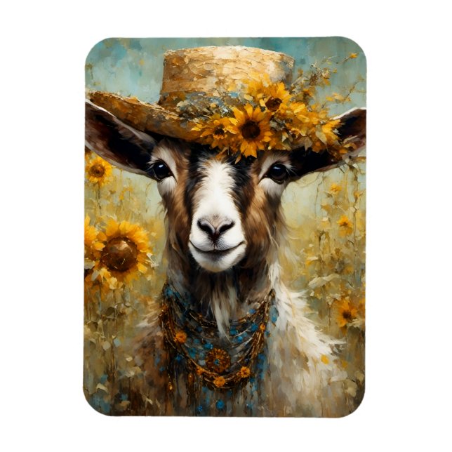 Schöne Ziege auf einem Sonnenblumenfeld Magnet (Vertikal)