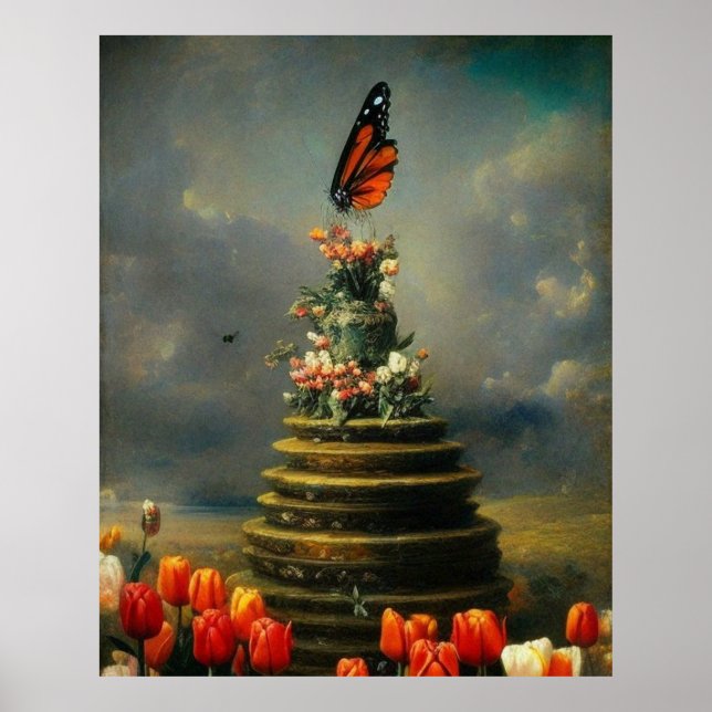 Schöne zwei Butterfly über Tulpen modern Poster (Vorne)