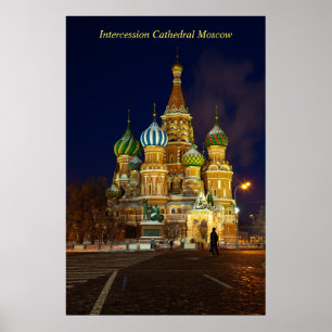 Schöne Zwischenkathedrale Moskau in der Nacht Poster