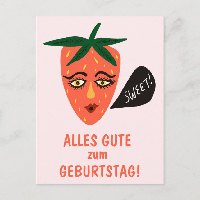 schönen Geburtstag Alles Gute lustig süße Erdbeere Postkarte (Vorderseite)