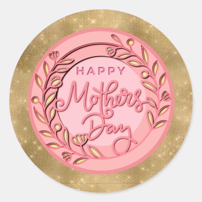 Schönen Muttertag Elegante moderne rosa Blumen Runder Aufkleber (Vorderseite)