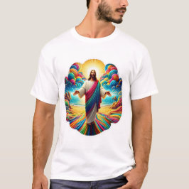 Schöner 2-seitiger Jesus mit Blick auf den farbenf T-Shirt