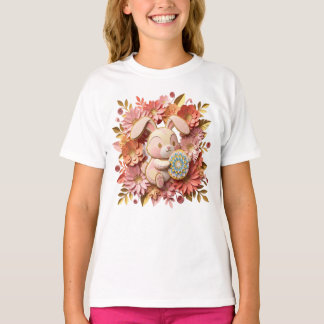 Schöner 3D Osterhase aus Papier mit Blumenumrandun T-Shirt