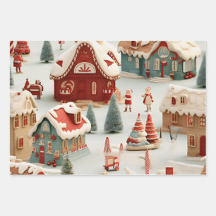 Schöner 3D-Weihnachtsmarkt Geschenkpapier Set