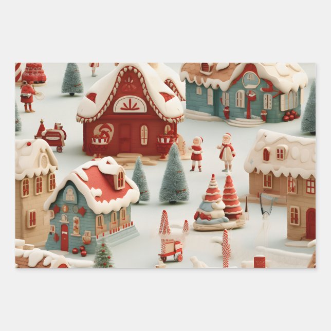 Schöner 3D-Weihnachtsmarkt Geschenkpapier Set (Vorderseite)