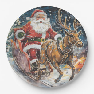 Schöner Abstrakter Weihnachtsmann und Rentier im G Pappteller