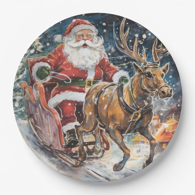 Schöner Abstrakter Weihnachtsmann und Rentier im G Pappteller (Vorderseite)