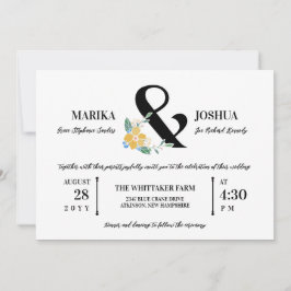 Schöner Ampersand mit gelber Blume 2 in 1 Hochzeit Einladung