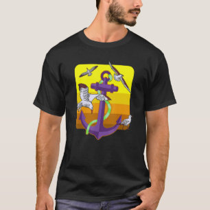 Schöner Anker mit Tauben und Möwen an der Küste un T-Shirt