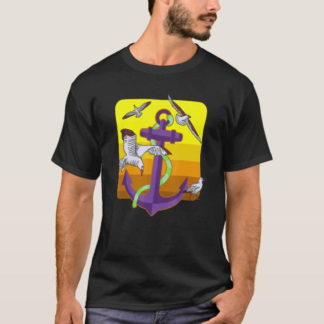 Schöner Anker mit Tauben und Möwen an der Küste un T-Shirt (Vorderseite)