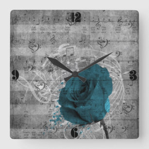 Schöner antiker blauer Rosenfarben-Spritzer Quadratische Wanduhr