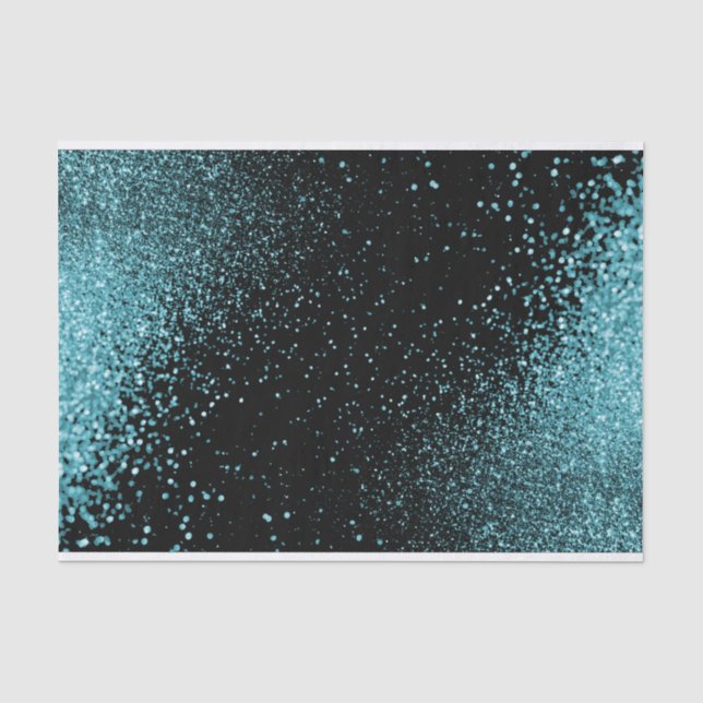 Schöner Aquamariner Glitzer auf schwarzem Hintergr Seidenpapier (Vorderseite)